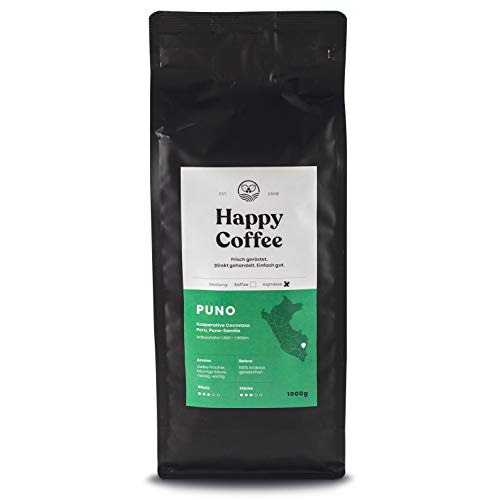 HAPPY COFFEE Bio Espressobohnen 1Kg [PUNO] schokoladig I...
